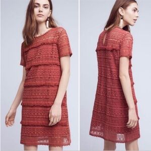 Anthropologie Red Lace Mini Dress